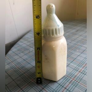 Vintage Porcelain baby bottle piggy coin bank nursery decor little boy **AS IS